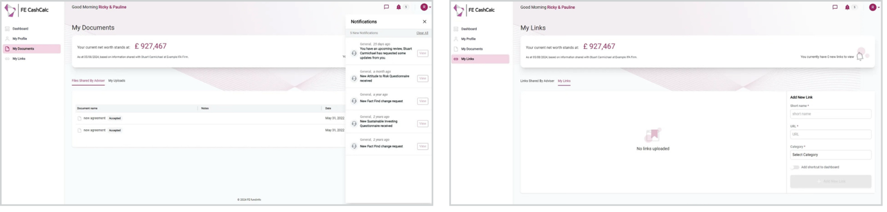 FE Cashcalc Client Portal My Documents And My Links